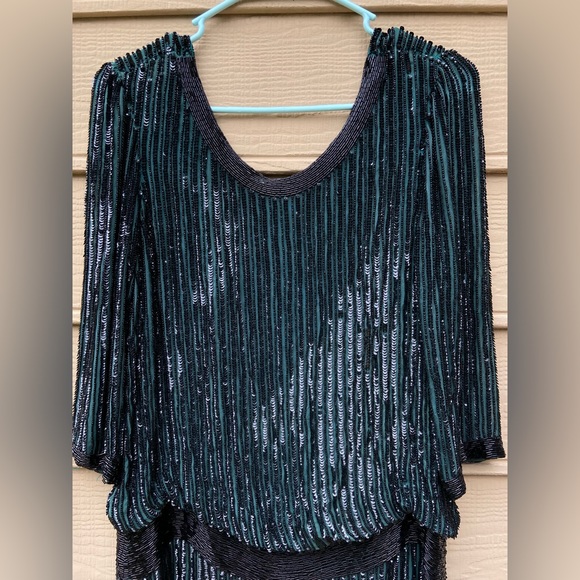 Cocktail Dress Blouson Black/Green Embellished - Picture 3 of 15